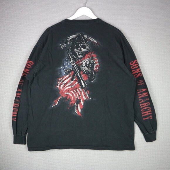 Sons Of Anarchy USA Skull Logo Reaper Longsleeve Mens XXL Faded - Picture 1 of 7